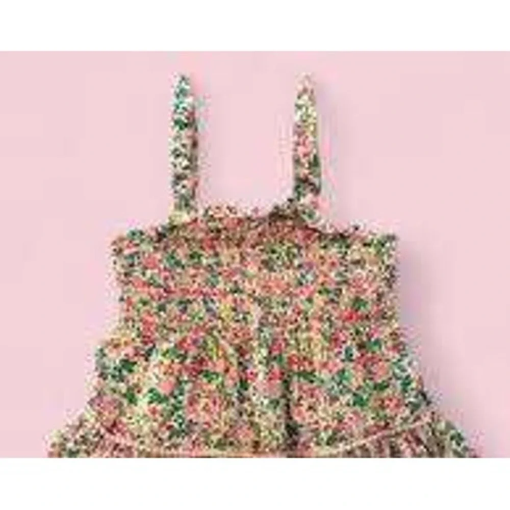 Joie Toddler Girls Floral Smocked Tiered Pom Pom Trim Dress Size 2T Multicolor